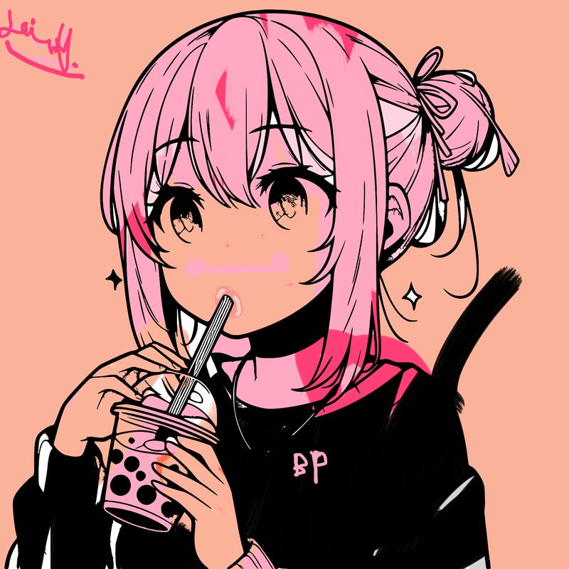 manga character drinking boba