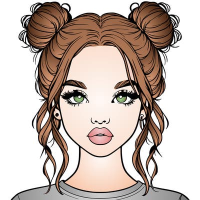 realistic girl with two buns in hair and lips