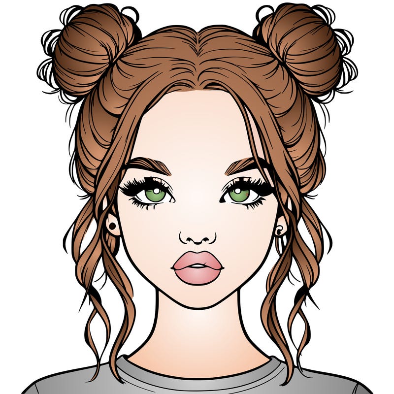 realistic girl with two buns in hair and lips
