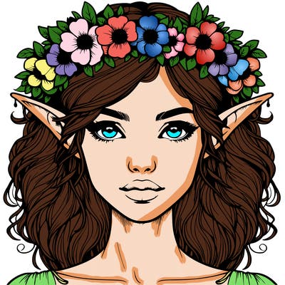 realistic female elf with flower crown