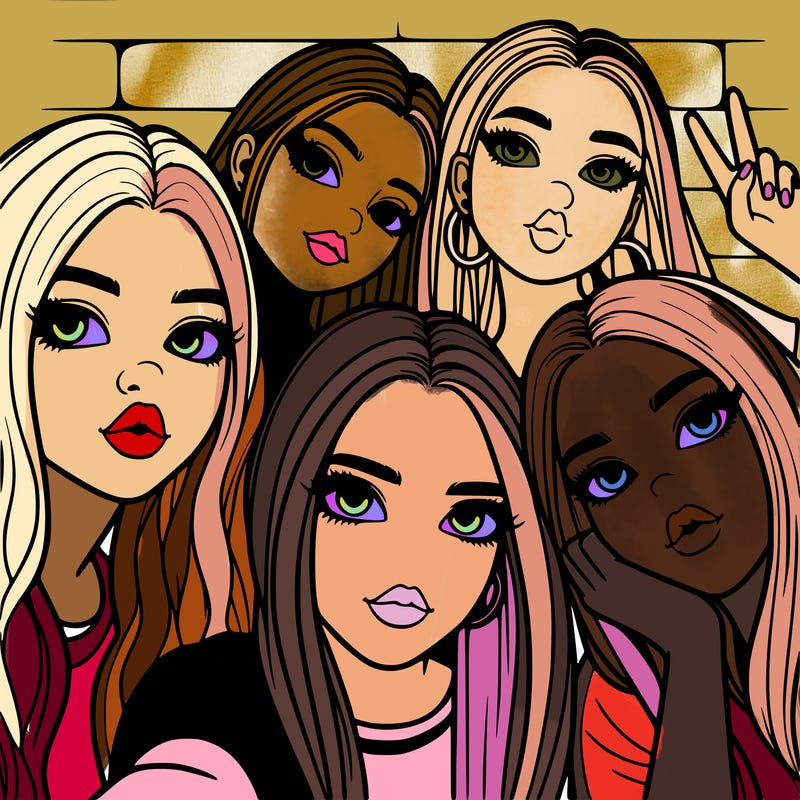 group of teen girls friends y2k up close in a selfie