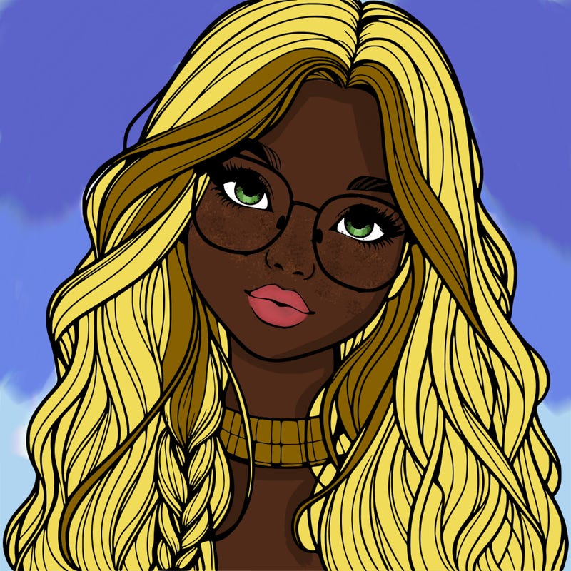 girl with long hair and freckles and glasses realistic