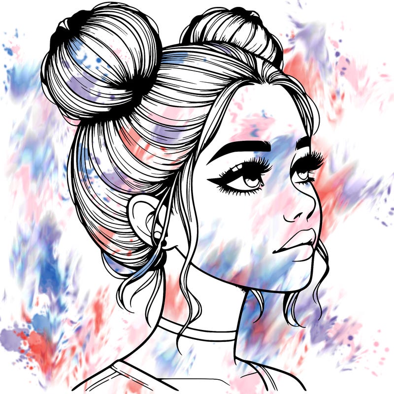 realistic girl with buns on the top of her head
