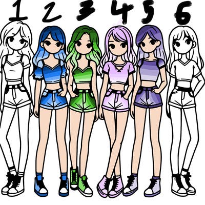 a group of girls wearing crop tops and shorts