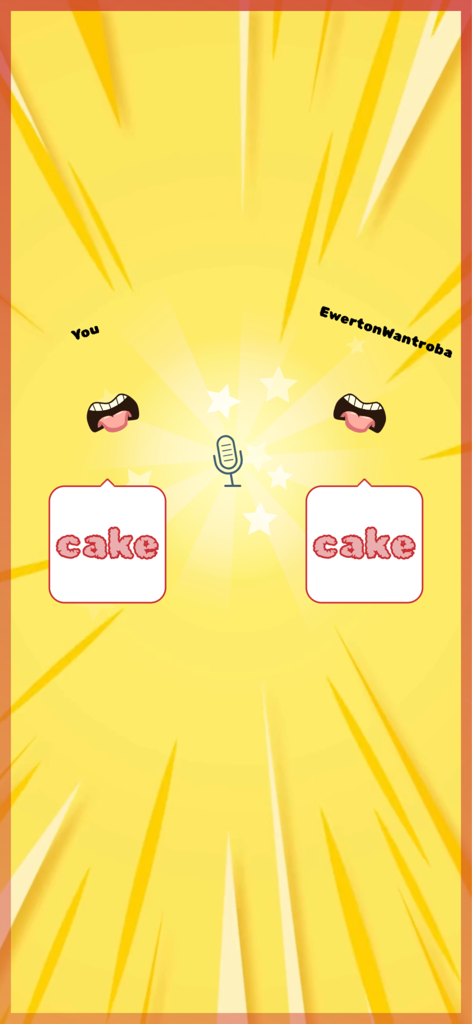 Captura de tela de jogabilidade mostrando dois jogadores combinando a palavra bolo no jogo Say the Same