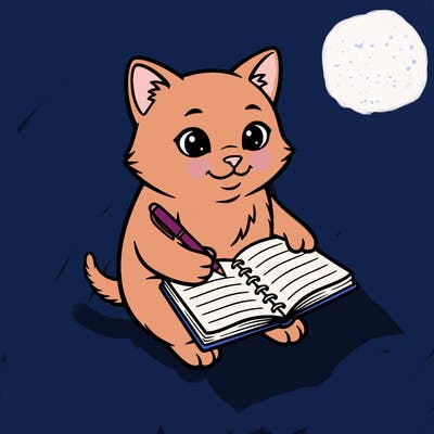 cat holding pen and notebook