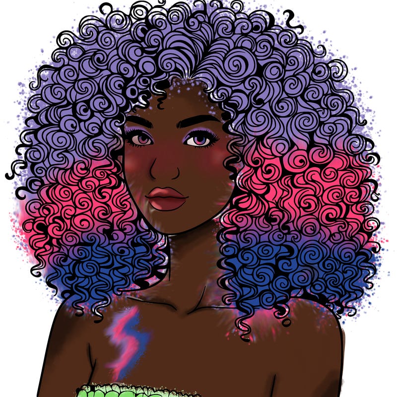 realistic woman with very curly hair