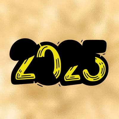 one line scrawled numbers sketch design “2025”