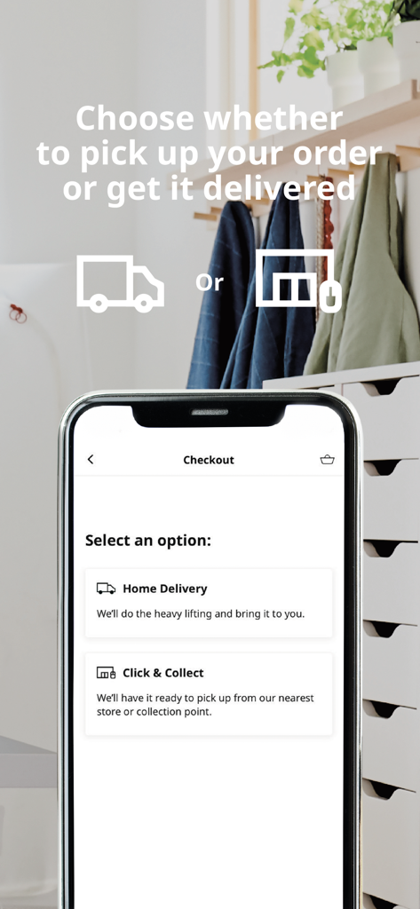 IKEA Saudi Arabia - IKEA Saudi Arabia app showing home delivery and click and collect checkout options.