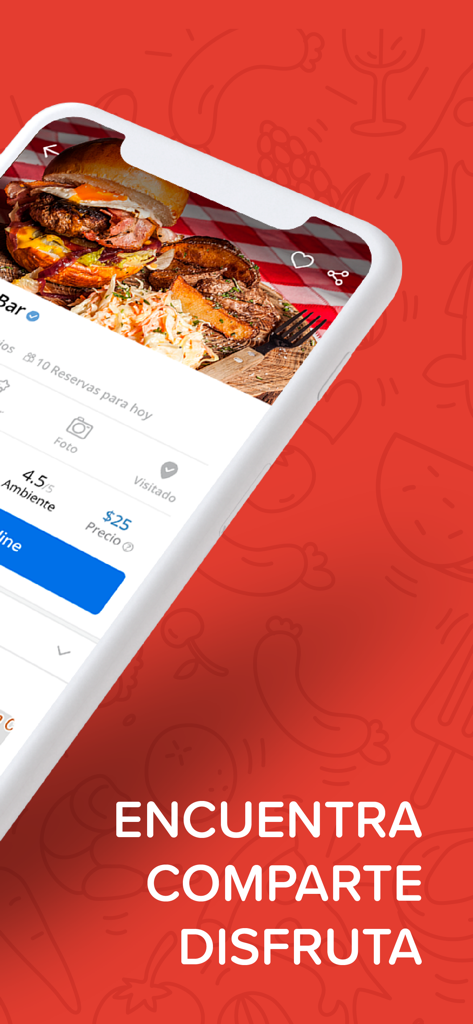 Degusta - Aplicativo móvel Degusta exibindo avaliações de restaurantes e uma imagem de hambúrguer gourmet em espanhol