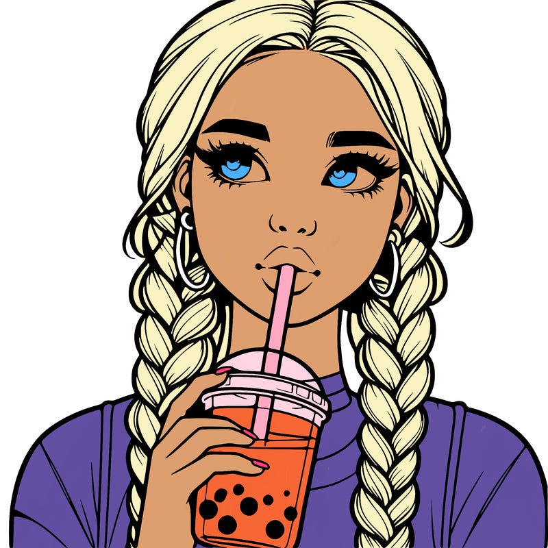realistic girl with braided hair drinking boba