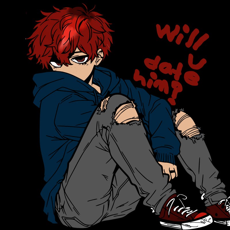 a male hoddie ripped jeans messy hair anime