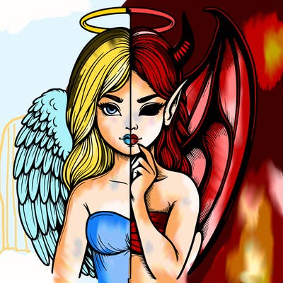 realistic angel half demon