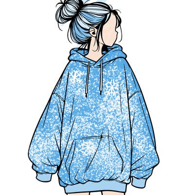 realistic girl with a oversized sweatshirt on and a bun