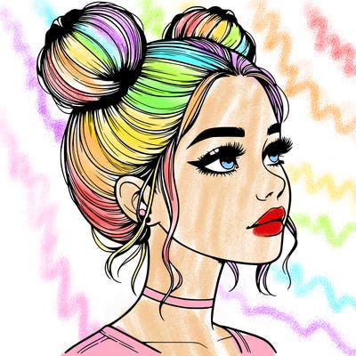 realistic girl with buns on the top of her head