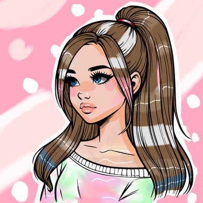 realistic girl with a high ponytail