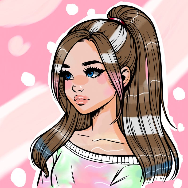 realistic girl with a high ponytail