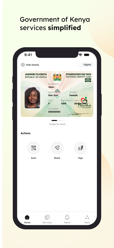 eCitizen Gava Mkononi - Digital Kenyan National Identity Card displayed within the eCitizen Gava Mkononi mobile application interface