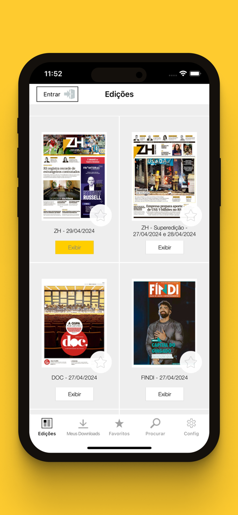 ZH Jornal Digital - Digital editions library of the ZH Jornal Digital app showing covers of the Zero Hora newspaper.