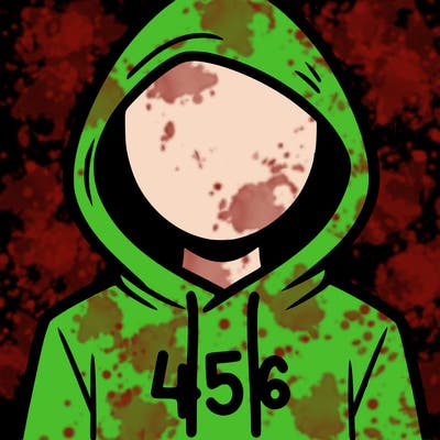 a person with non face waering a hoodie with a 456 symbol