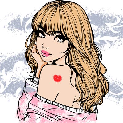 realistic girl with bangs looking over her shoulder