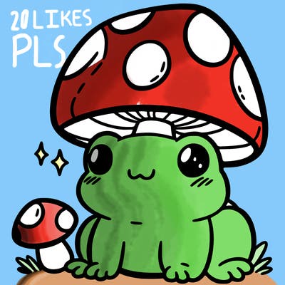 a cute frog with a mushroom hat