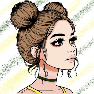 realistic girl with buns on the top of her head