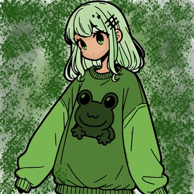 girl wearing frogging sweatshirt