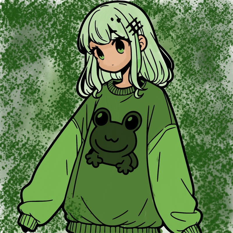 girl wearing frogging sweatshirt