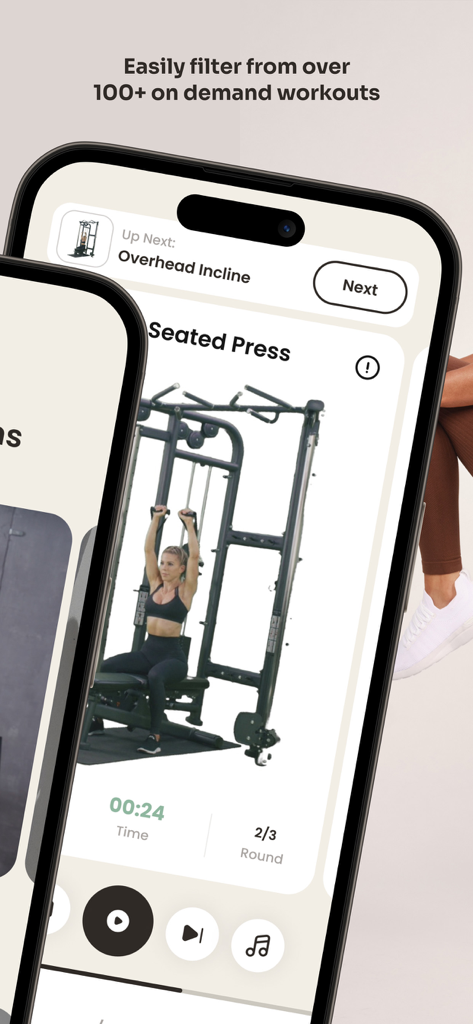 Grounds: Fitness App For Women - Grounds app workout screen with video demonstration for seated press