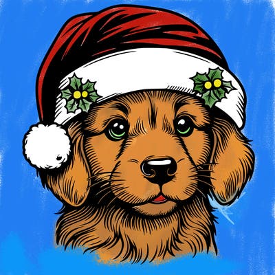 realistic dog wearing a santa hat