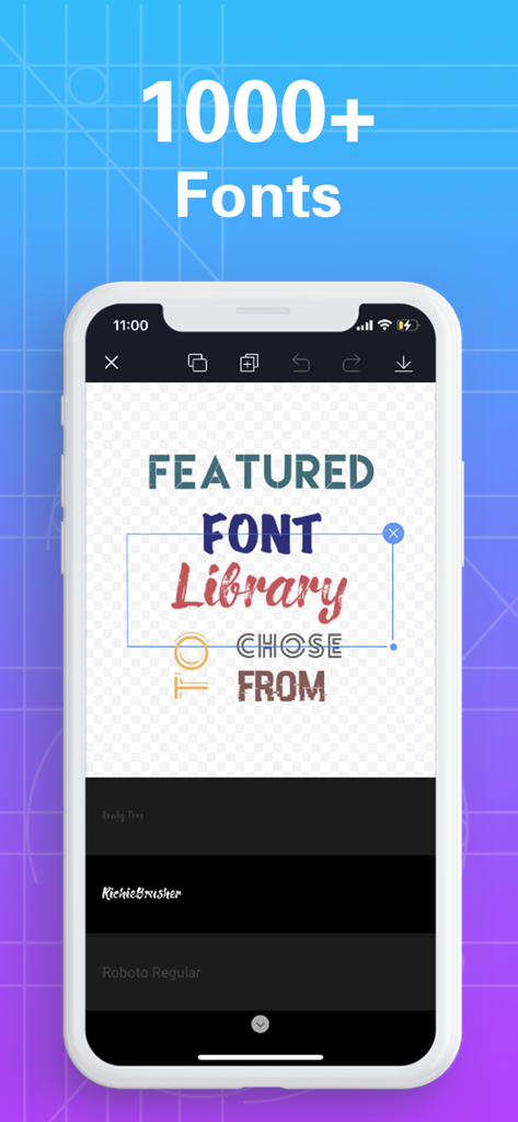 Logo Maker - Design Logo App - Interface of the Logo Maker app showcasing a large library of over 1000 fonts for logo design.