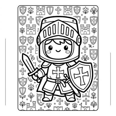 Discover a unique blend of history and cuteness with our Kawaii Teutonic Knight coloring page. This delightful template offers a charming take on a classic figure, perfect for colorists of all ages.