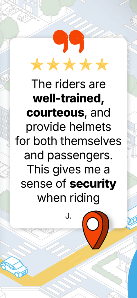 Angkas: Cheap Moto Taxi Rides - Testimonio de cliente de cinco estrellas para Angkas, destacando la cortesía y seguridad del conductor