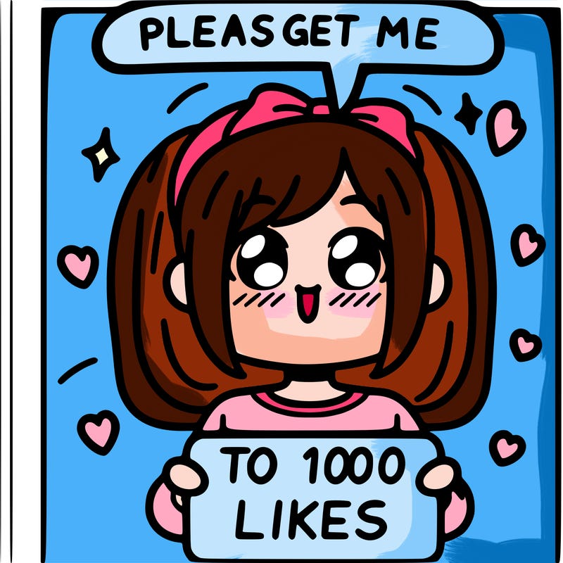 a girl saying please get me to 100 likes