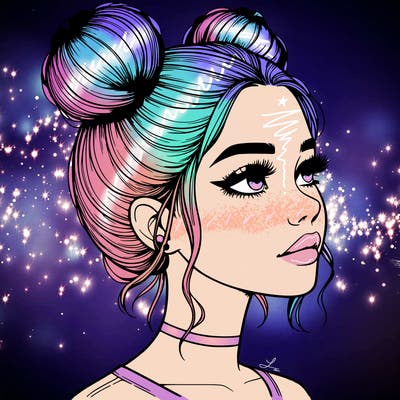 realistic girl with buns on the top of her head