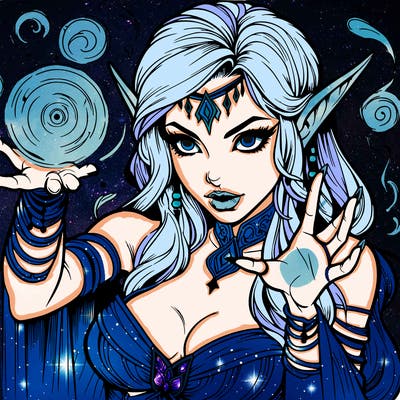realistic scary beautiful elf sorceress casting spell