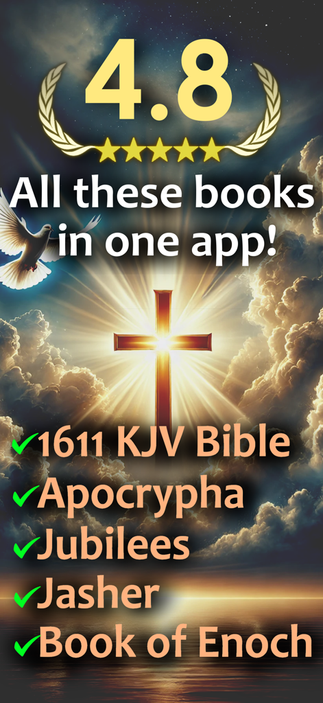 Bible app featuring 1611 KJV Apocrypha Jubilees Jasher and Book of Enoch with high ratings
