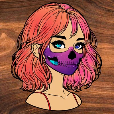 realistic girl with skull