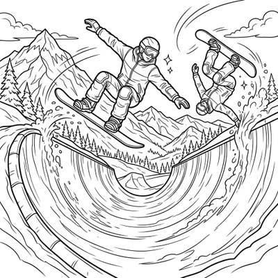 Experience the thrill of winter sports with our Halfpipe Snowboarders coloring page, showcasing dynamic athletes performing epic aerial tricks. Capture the energy and excitement of the slopes with your creative colors.