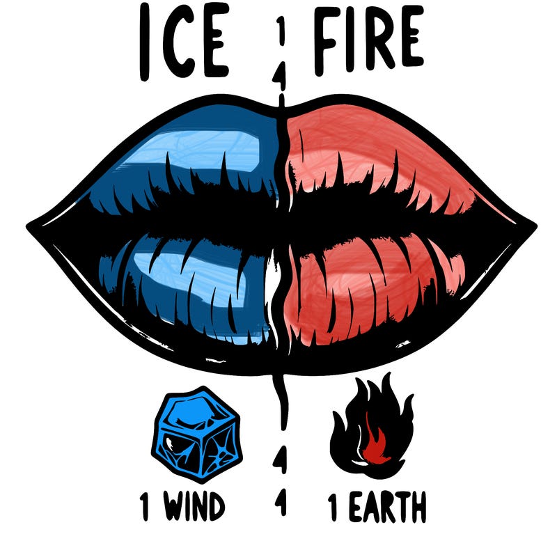 realistic lip split in fourth . 1 fourth ice 1 fire 1wind 1 earth