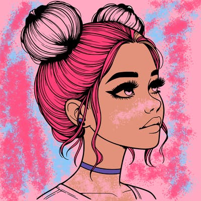 realistic girl with buns on the top of her head