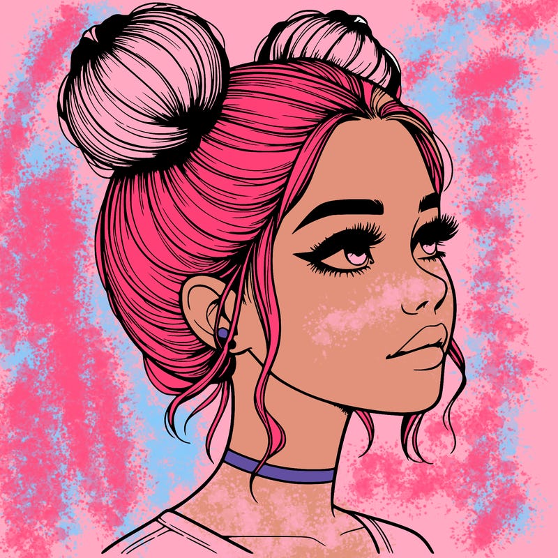 realistic girl with buns on the top of her head