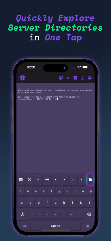 Termux - Termux app screenshot showing terminal session with a custom keyboard for exploring server directories.