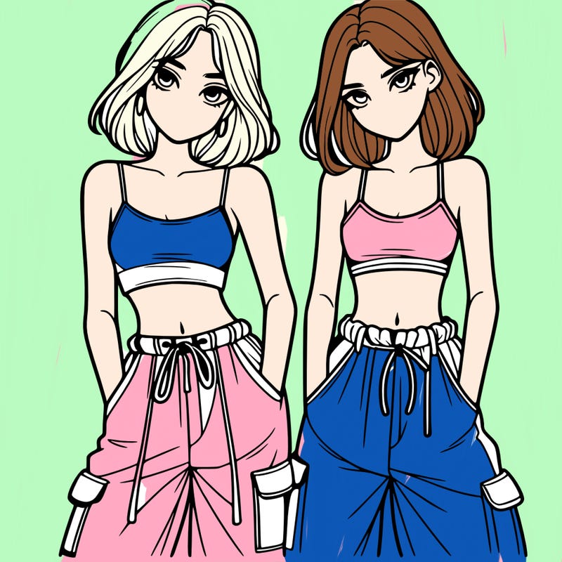 two girls with crop top with baggy pants