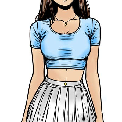 realistic girl wearing crop top and skirt