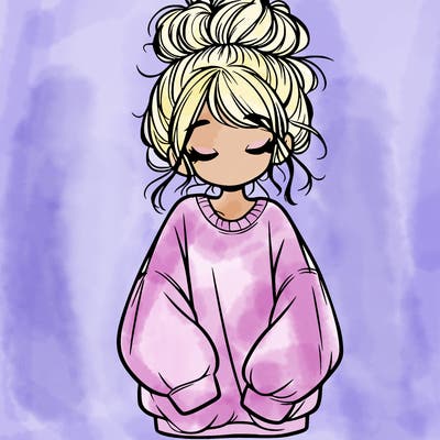 girl with baggy sweatshirt and messy bun