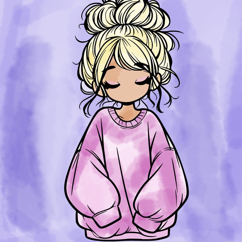 girl with baggy sweatshirt and messy bun