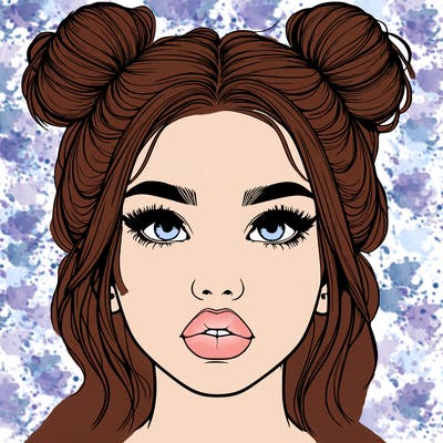 realistic girl with two buns on her hair and lips