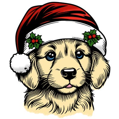 realistic dog wearing a santa hat
